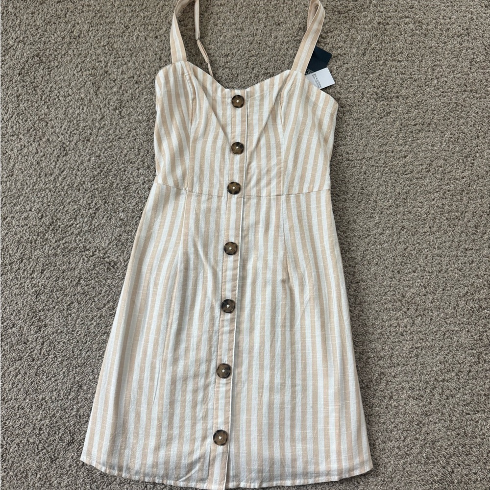 AF Striped cream button dress / S Tall